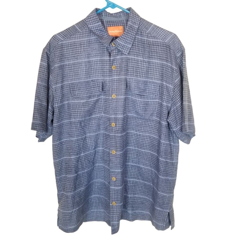 Tommy Bahama Mens Plaid Silk Shirt Size M Resortwear Beach Vacation Minimalist